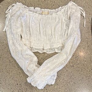 Altar'd State White Off the Shoulder Bishop Sleeve Crop Blouse